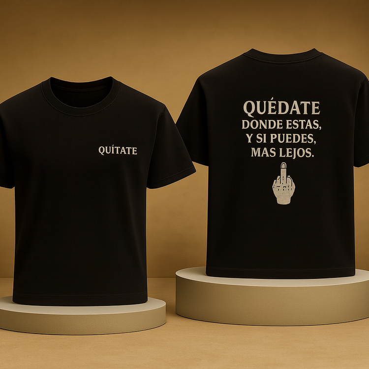Black t-shirt with white text  middle finger