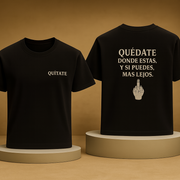 Black t-shirt with white text  middle finger