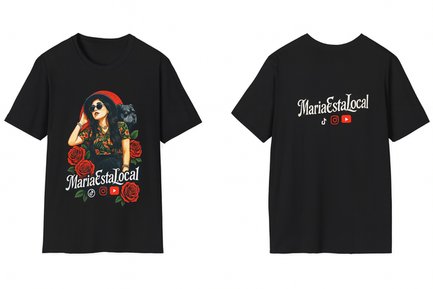 MariaEstaLocal Graphic T-Shirt – Latina Streetwear with Roses & Bulldog Design