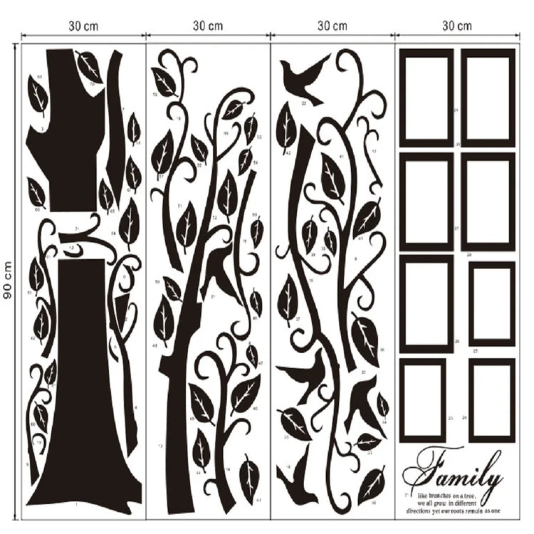 Free Shipping:Large 200*250Cm/79*99in Black 3D DIY Photo Tree PVC Wall