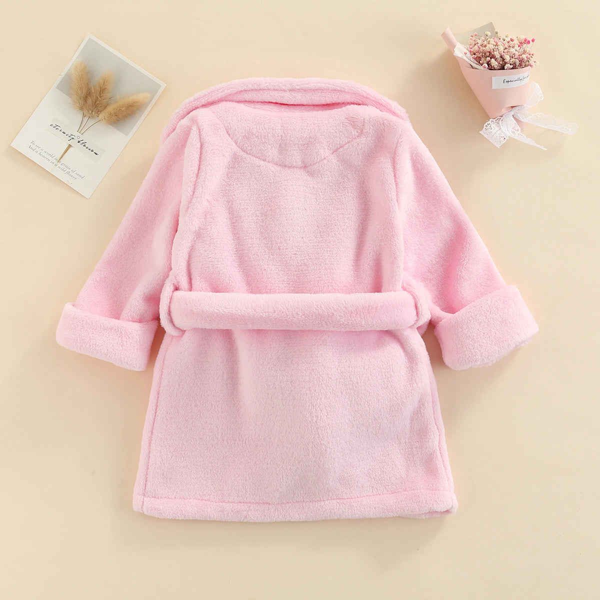 Winter Toddler Kids Soft Warm Flannel Bathrobe Solid Color Leopard Print Pocket Robe Pajamas Bath Towels with Belt for Girls Boy - mariaestalocashop