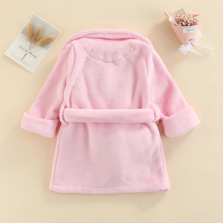 Winter Toddler Kids Soft Warm Flannel Bathrobe Solid Color Leopard Print Pocket Robe Pajamas Bath Towels with Belt for Girls Boy - mariaestalocashop