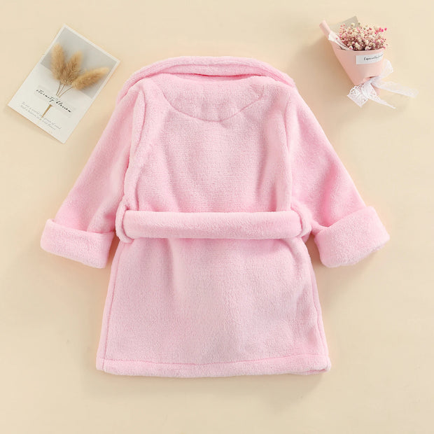 Winter Toddler Kids Soft Warm Flannel Bathrobe Solid Color Leopard Print Pocket Robe Pajamas Bath Towels with Belt for Girls Boy