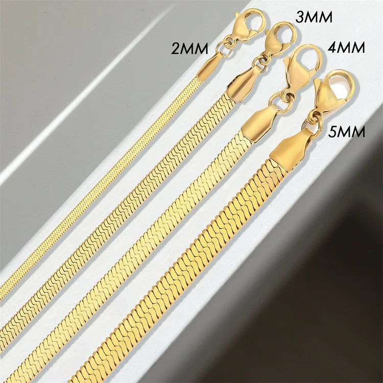 Hot Fashion Unisex Snake Chain Women Necklace Choker Stainless Steel Herringbone Gold Color Chain Necklace For Women Jewelry - mariaestalocashop