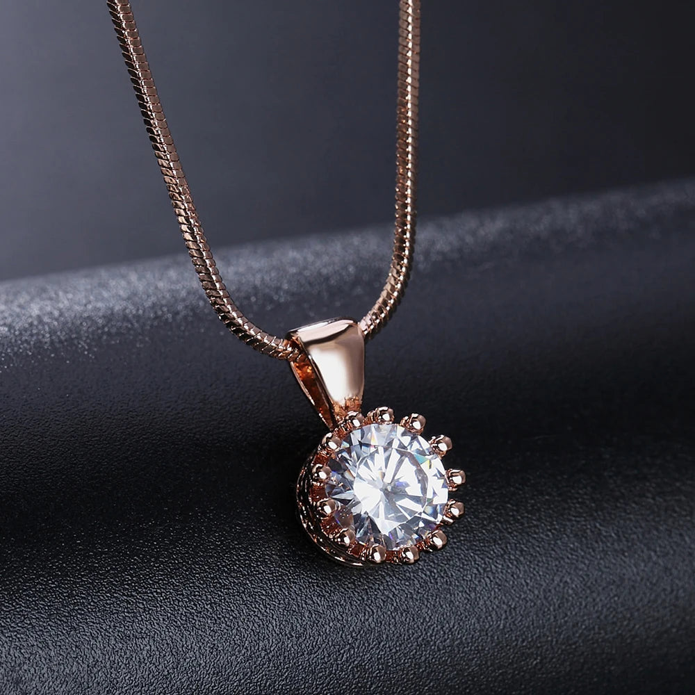 Unique Cubic Zirconia Pendants Necklaces For Women Crystal Gold Color Crown Chain Necklaces Fashion Jewelry For Female DFN390 - mariaestalocashop