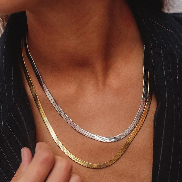 Hot Fashion Unisex Snake Chain Women Necklace Choker Stainless Steel Herringbone Gold Color Chain Necklace For Women Jewelry - mariaestalocashop