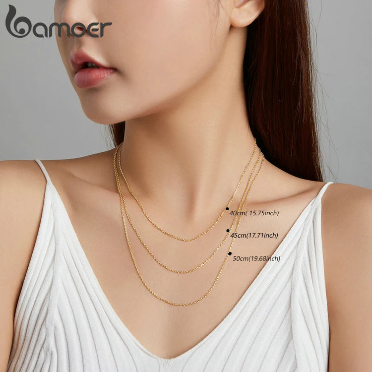 BAMOER Classic Basic Chain 100% 925 Sterling Silver Lobster Clasp Adjustable Necklace Chain Fashion Jewelry for Women - mariaestalocashop