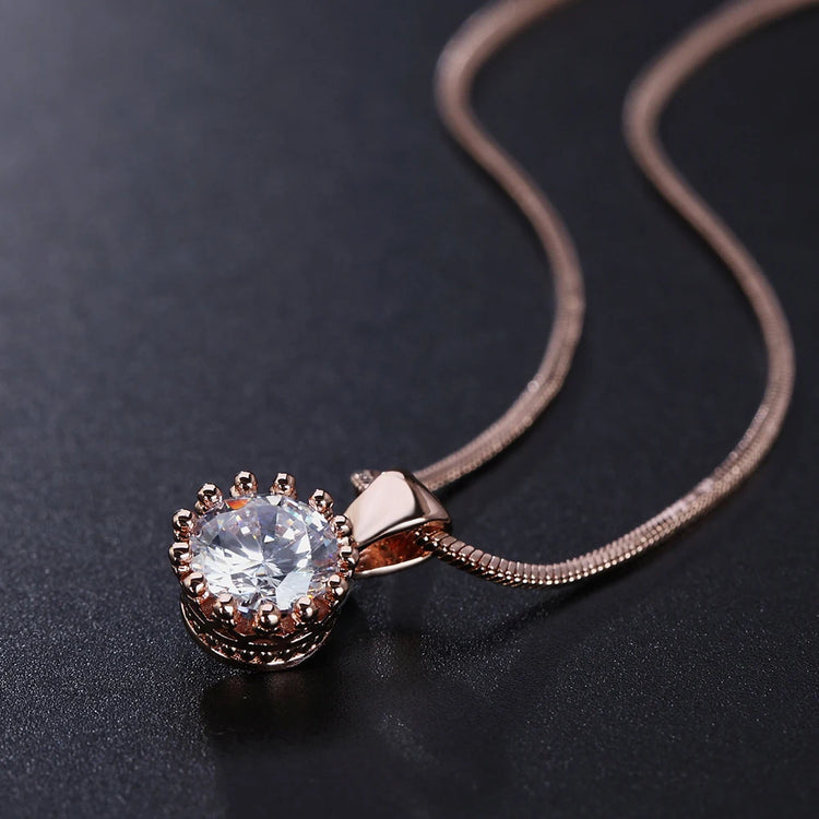 Unique Cubic Zirconia Pendants Necklaces For Women Crystal Gold Color Crown Chain Necklaces Fashion Jewelry For Female DFN390 - mariaestalocashop