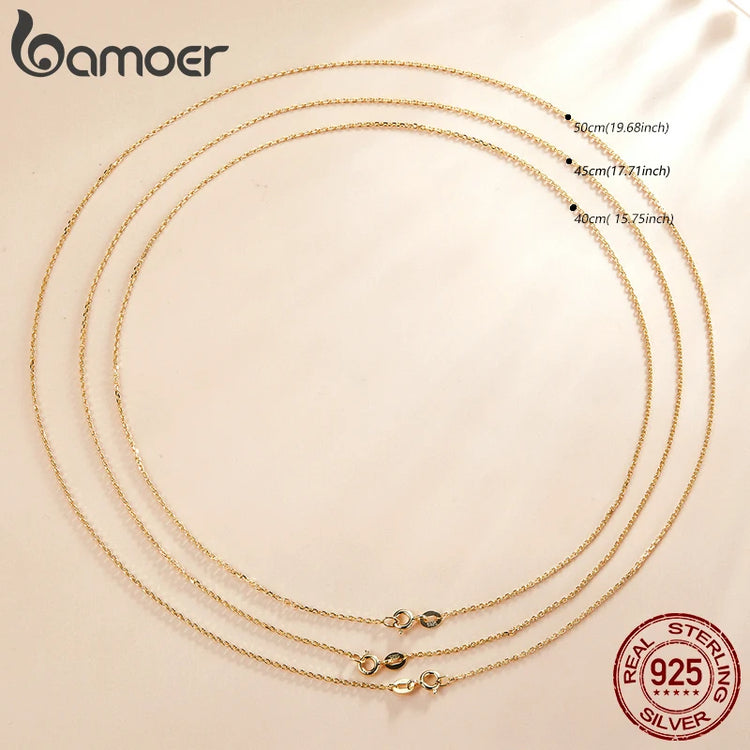 BAMOER Classic Basic Chain 100% 925 Sterling Silver Lobster Clasp Adjustable Necklace Chain Fashion Jewelry for Women - mariaestalocashop