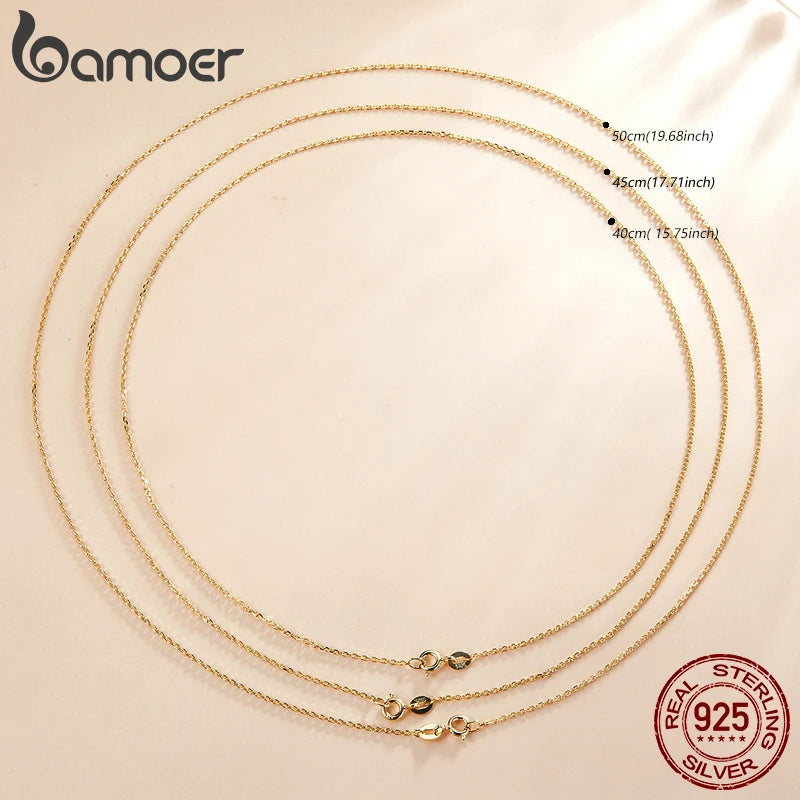 BAMOER Classic Basic Chain 100% 925 Sterling Silver Lobster Clasp Adjustable Necklace Chain Fashion Jewelry for Women - mariaestalocashop