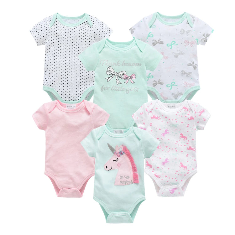 Kavkas 3 6 Pcs/lot Baby Boy Bodysuit Short Sleeve Cotton Newborn Clothes Cartoon Print Summer Toddler Overalls - mariaestalocashop