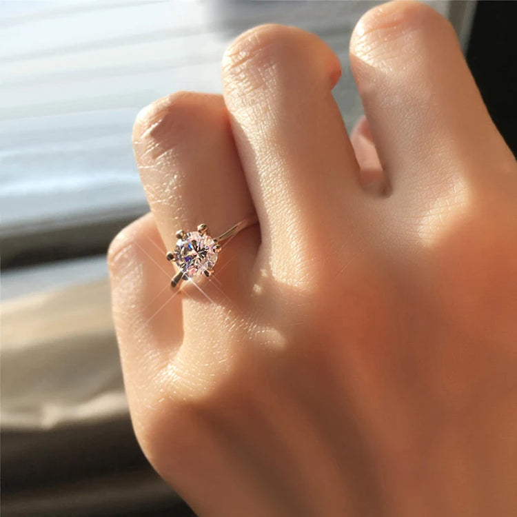 Female Jewellry Silver Color Ring 6 Clows Zirconia Ring With Stone Jewelry Wholesale R013 - mariaestalocashop
