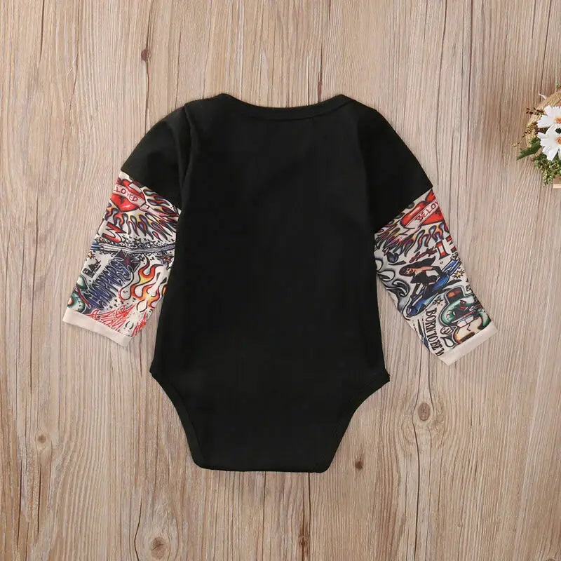 Baby Bodysuit Boys Girls Tattoo Printed Patchwork Jumpsuit Newborn Costume Casual Outfits Toddler Infant Kids Clothes Bodysuits - mariaestalocashop