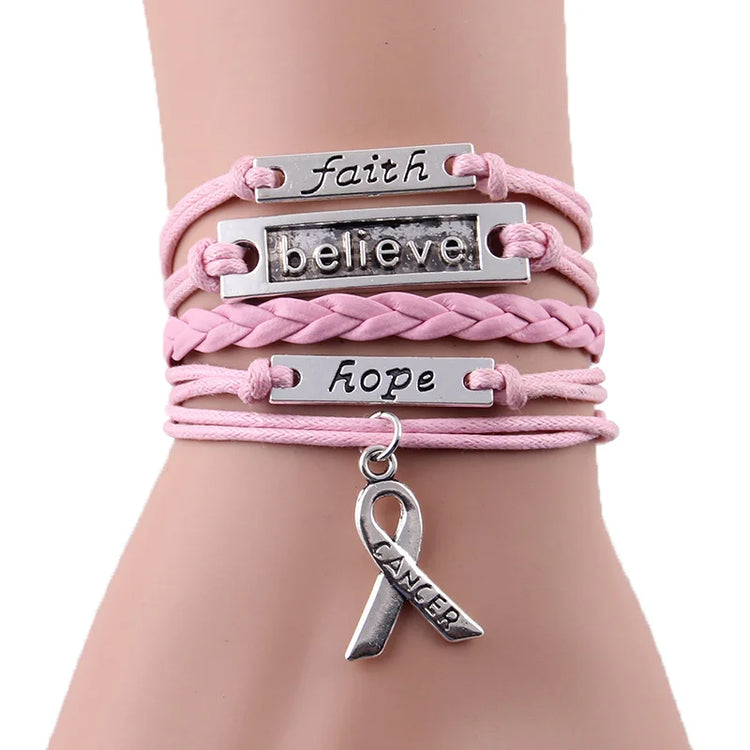 Faith Believe Hope Charm Breast CANCER Women Bracelet Stacks Awareness Wrap Bracelets & Bangles For Women Jewelry Accessories - mariaestalocashop