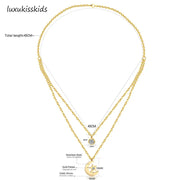 LUXUKISSKIDS Women  Jewelry Necklace Moon Star Gold/Steel Pendant Chain Double Necklace With Crystal Choker Necklaces set