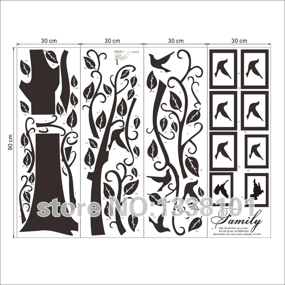 Free Shipping:Large 200*250Cm/79*99in Black 3D DIY Photo Tree PVC Wall