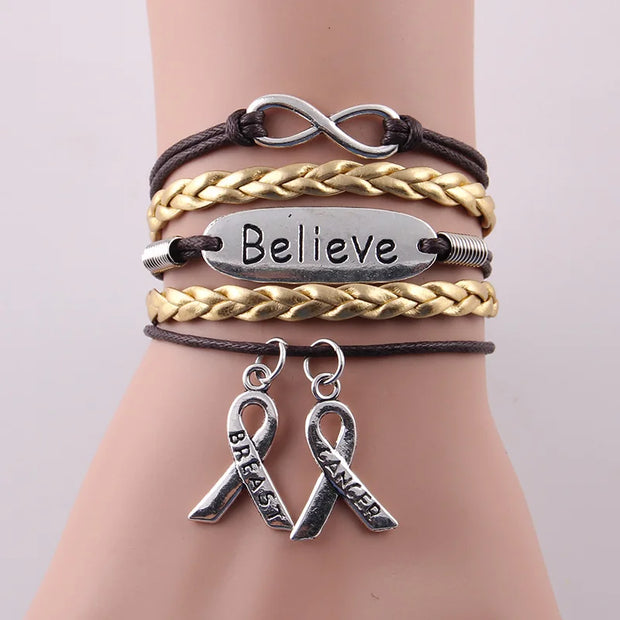 Faith Believe Hope Charm Breast CANCER Women Bracelet Stacks Awareness Wrap Bracelets & Bangles For Women Jewelry Accessories