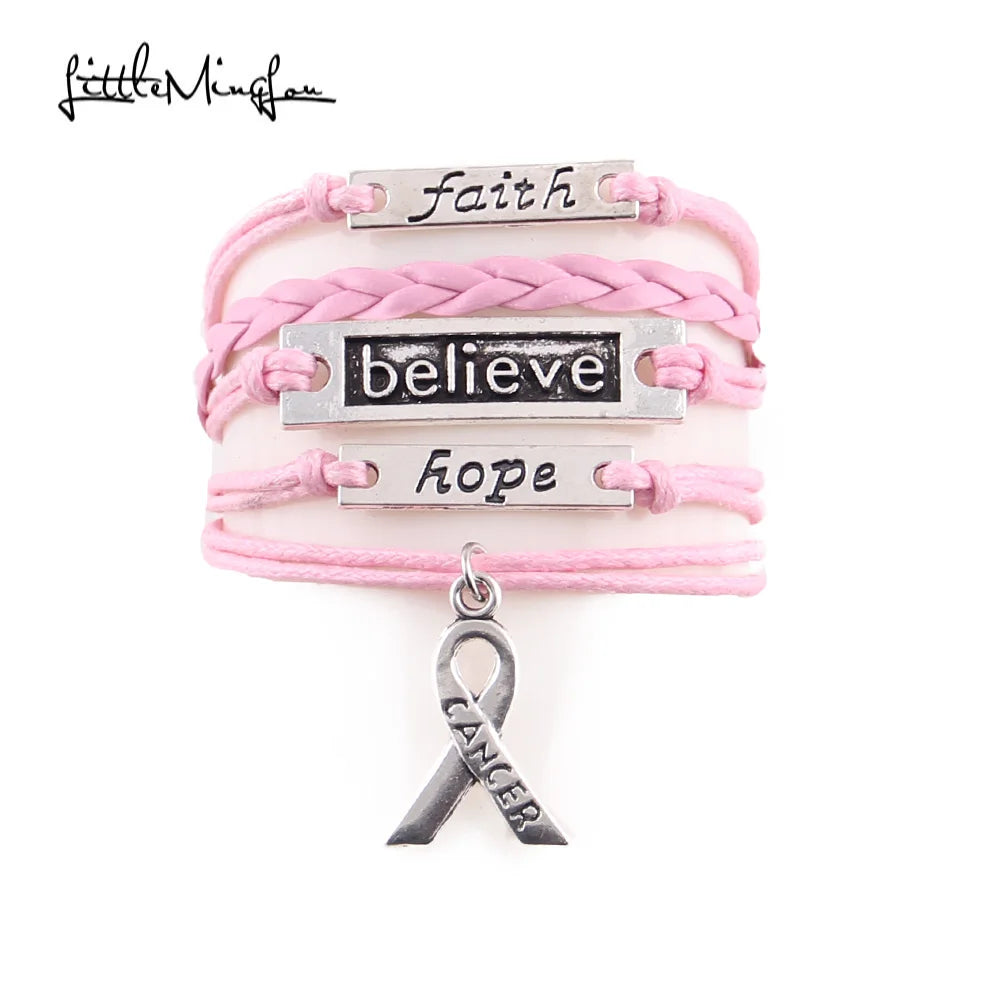 Faith Believe Hope Charm Breast CANCER Women Bracelet Stacks Awareness Wrap Bracelets & Bangles For Women Jewelry Accessories - mariaestalocashop