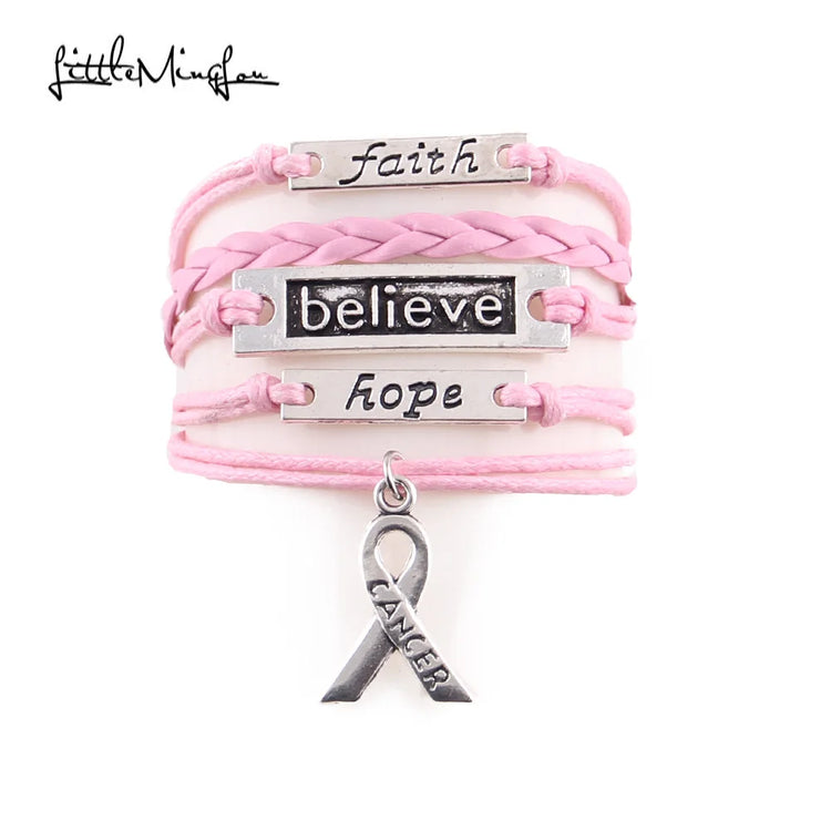 Faith Believe Hope Charm Breast CANCER Women Bracelet Stacks Awareness Wrap Bracelets & Bangles For Women Jewelry Accessories - mariaestalocashop