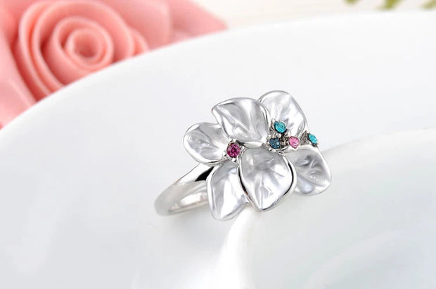 Trendy Colorful Flower Ring with AAA Rhinestone Fashion Jewelry for Women Best Christmas Gift L2010228290