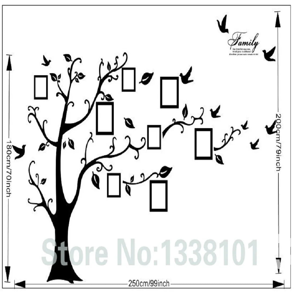 Free Shipping:Large 200*250Cm/79*99in Black 3D DIY Photo Tree PVC Wall