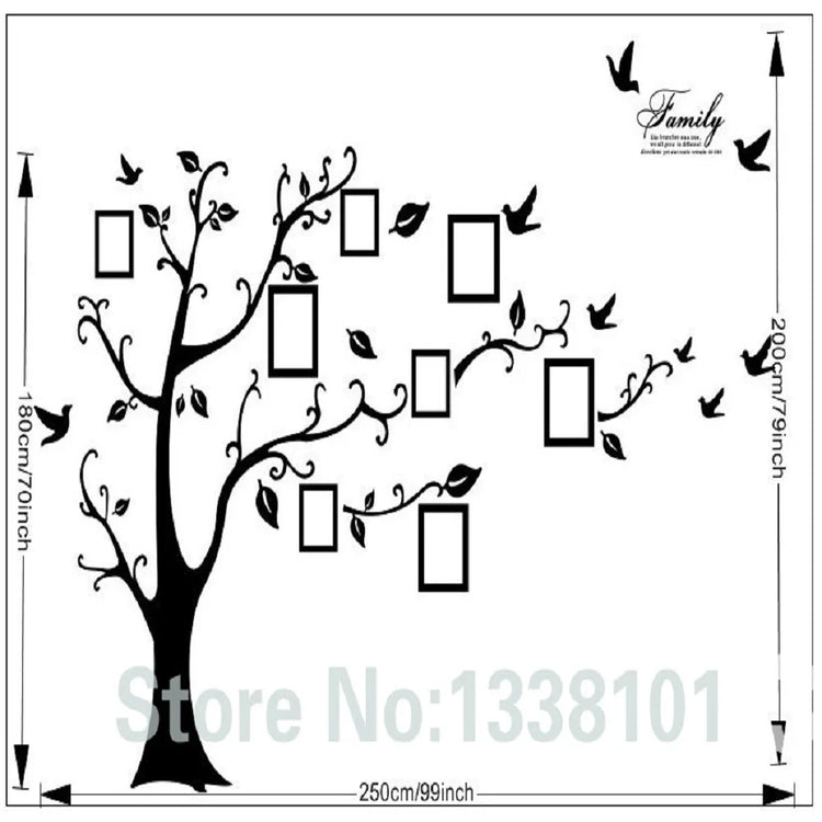 Free Shipping:Large 200*250Cm/79*99in Black 3D DIY Photo Tree PVC Wall