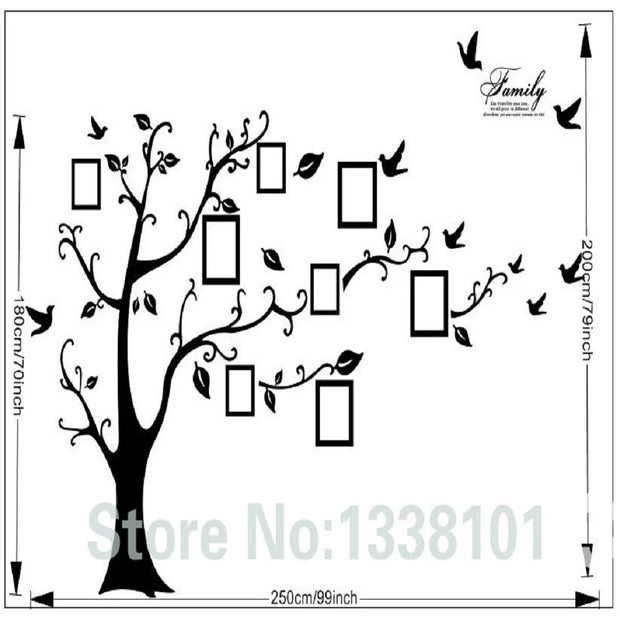 Free Shipping:Large 200*250Cm/79*99in Black 3D DIY Photo Tree PVC Wall