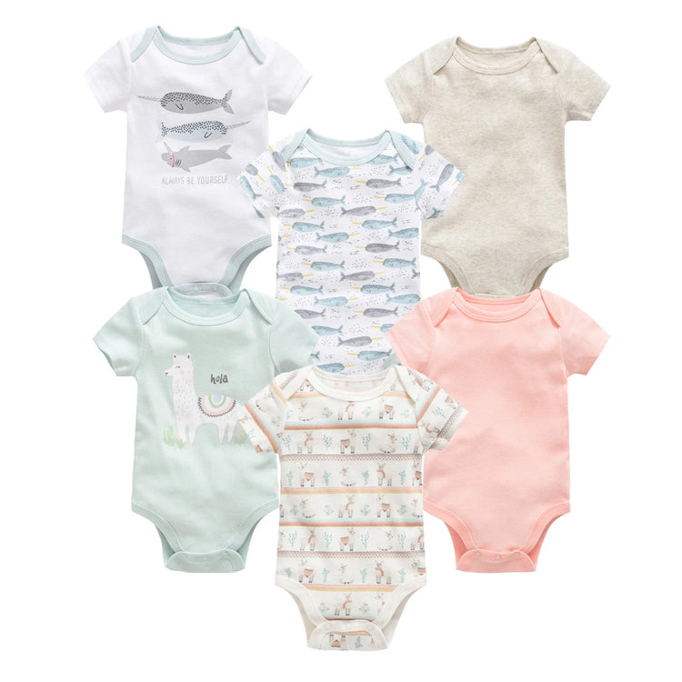 Kavkas 3 6 Pcs/lot Baby Boy Bodysuit Short Sleeve Cotton Newborn Clothes Cartoon Print Summer Toddler Overalls - mariaestalocashop