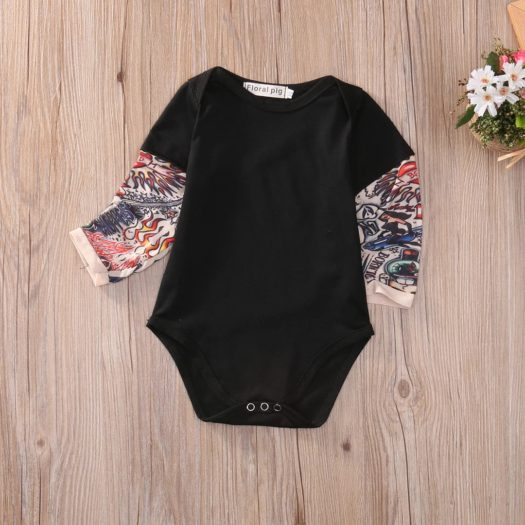 Baby Bodysuit Boys Girls Tattoo Printed Patchwork Jumpsuit Newborn Costume Casual Outfits Toddler Infant Kids Clothes Bodysuits - mariaestalocashop