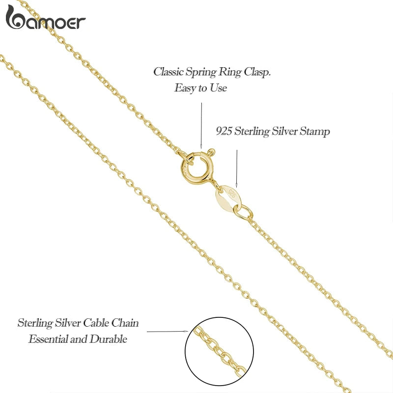BAMOER Classic Basic Chain 100% 925 Sterling Silver Lobster Clasp Adjustable Necklace Chain Fashion Jewelry for Women - mariaestalocashop