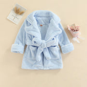 Winter Toddler Kids Soft Warm Flannel Bathrobe Solid Color Leopard Print Pocket Robe Pajamas Bath Towels with Belt for Girls Boy
