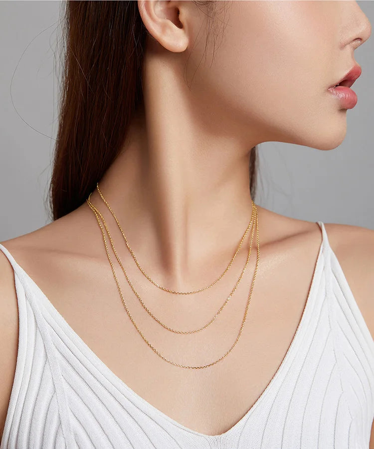 BAMOER Classic Basic Chain 100% 925 Sterling Silver Lobster Clasp Adjustable Necklace Chain Fashion Jewelry for Women - mariaestalocashop