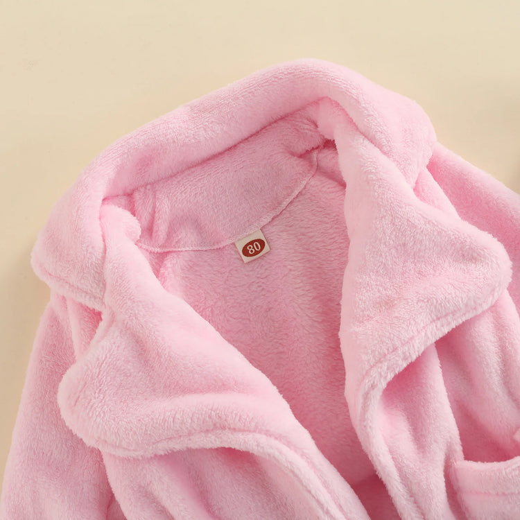 Winter Toddler Kids Soft Warm Flannel Bathrobe Solid Color Leopard Print Pocket Robe Pajamas Bath Towels with Belt for Girls Boy - mariaestalocashop