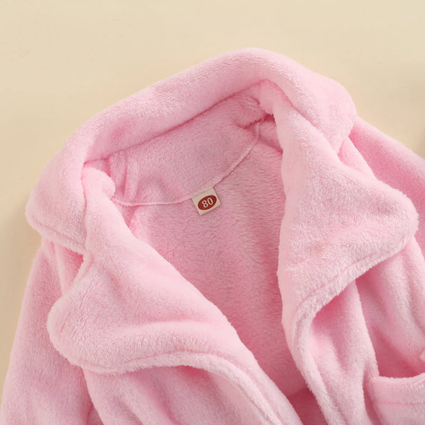 Winter Toddler Kids Soft Warm Flannel Bathrobe Solid Color Leopard Print Pocket Robe Pajamas Bath Towels with Belt for Girls Boy