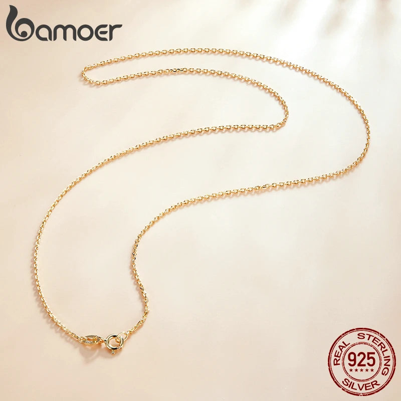 BAMOER Classic Basic Chain 100% 925 Sterling Silver Lobster Clasp Adjustable Necklace Chain Fashion Jewelry for Women - mariaestalocashop