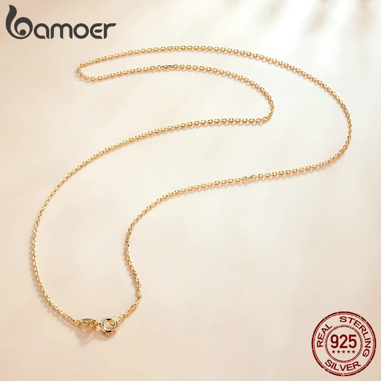 BAMOER Classic Basic Chain 100% 925 Sterling Silver Lobster Clasp Adjustable Necklace Chain Fashion Jewelry for Women - mariaestalocashop