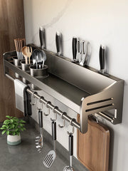 Kitchen Rack Punch-free Stainless Steel Household Wall-Mounted Seasoning Chopsticks Knife Holder Supplies Complete Storage Rack