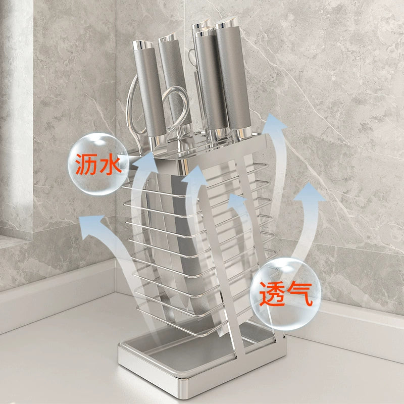304 Stainless Steel Kitchen Knife Holder Kitchen Knife Holder Storage Rack Household Draining Table Cooking Knife Holder Storage Rack - mariaestalocashop