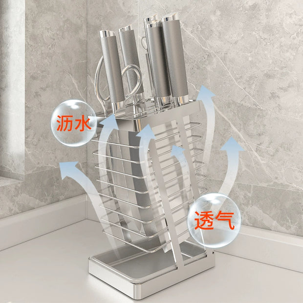 304 Stainless Steel Kitchen Knife Holder Kitchen Knife Holder Storage Rack Household Draining Table Cooking Knife Holder Storage Rack