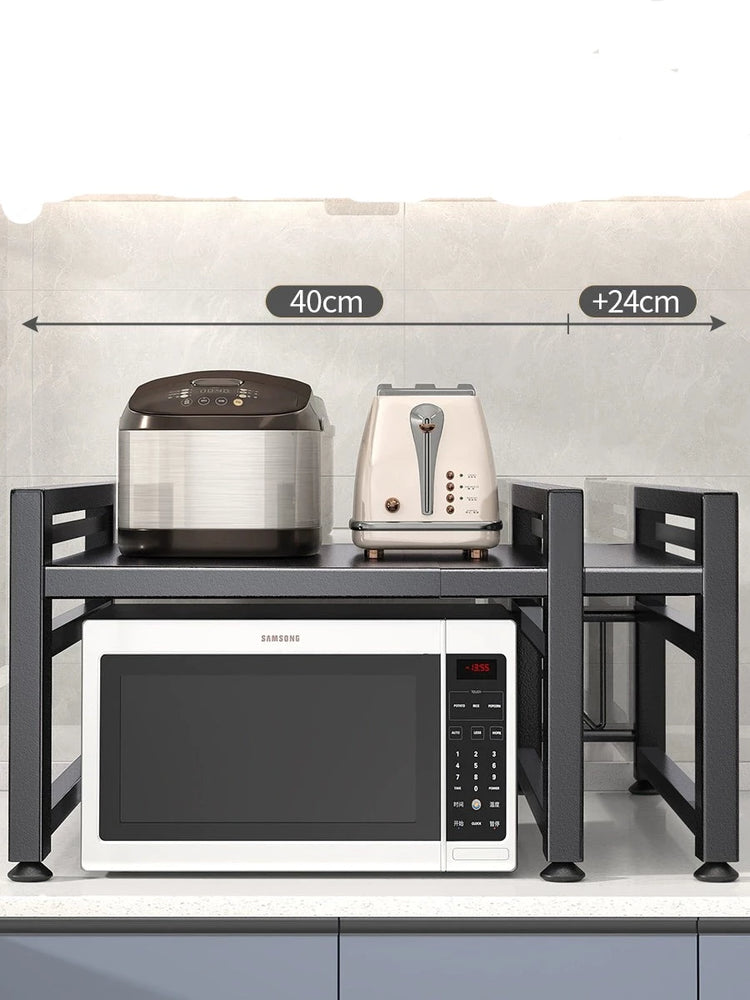 Retractable Kitchen Shelf Microwave Oven Shelf Household Countertop Desktop Double-Layer Rice Cooker Oven Storage Bracket - mariaestalocashop