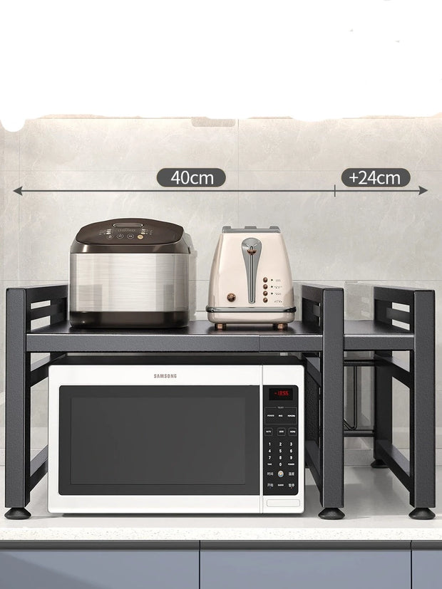Retractable Kitchen Shelf Microwave Oven Shelf Household Countertop Desktop Double-Layer Rice Cooker Oven Storage Bracket