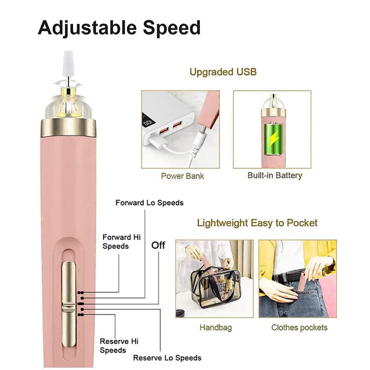 5 in 1 Electric Nail Polish Drill Machine With Light Portable Mini Electric Manicure Art Pen Tools For Gel Remover - mariaestalocashop
