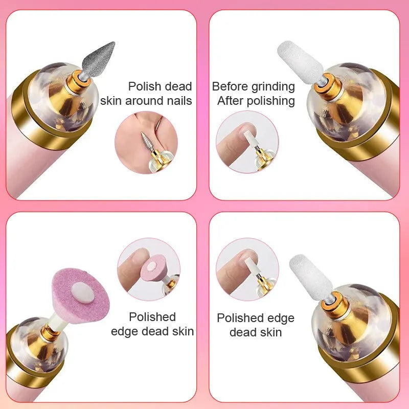 5 in 1 Electric Nail Polish Drill Machine With Light Portable Mini Electric Manicure Art Pen Tools For Gel Remover - mariaestalocashop
