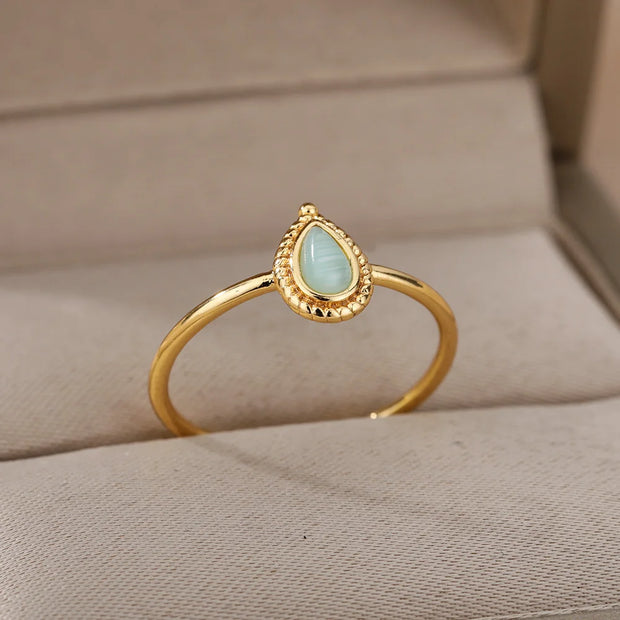 White Color Opal Rings For Women Ladies Stainless Steel Gold Finger Ring Couple Wedding Ring Vintage Aesthetics Jewelry Gift