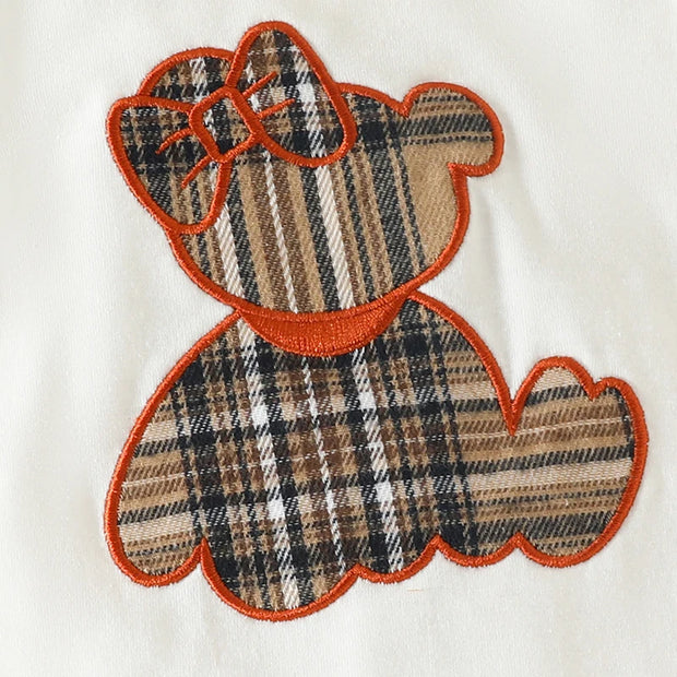 Newborn Baby Girl Clothes 3PCS Set Cartoon Bear Embroidery Long Sleeves Bodysuit Plaid Skirt Suit Infant Baby Costume 0-18 Month