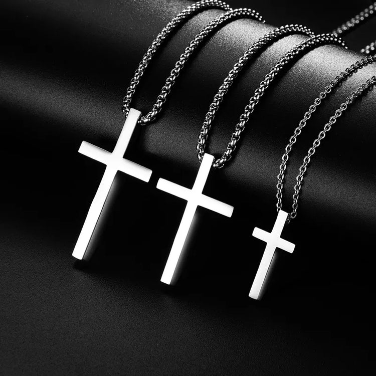 New Stainless Steel Cross Pendant Necklace for Men Women Minimalist Jewelry Male Female Necklaces Chokers Silver Color - mariaestalocashop