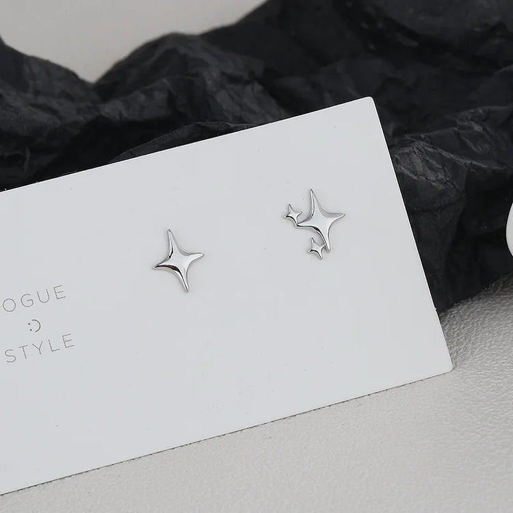 Silver Color Asymmetric Four-pointed Star Earrings for Women Super Fairy Stud Earring Simple Jewelry Hot Sale Gift - mariaestalocashop