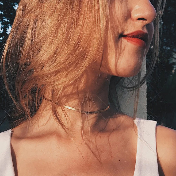 Hot Fashion Unisex Snake Chain Women Necklace Choker Stainless Steel Herringbone Gold Color Chain Necklace For Women Jewelry - mariaestalocashop