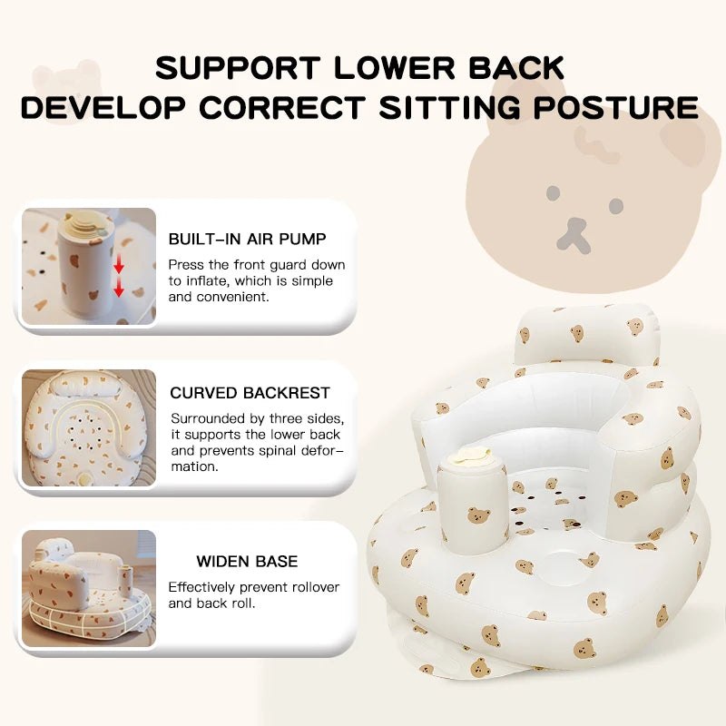 Infant Shining Baby Inflatable Sofa Children Puff Portable Bath Chairs PVC Multifunctional Seat Practice Sitting Bath Stool - mariaestalocashop