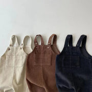 spring toddler baby boys girls solid corduroy suspander romper sof    